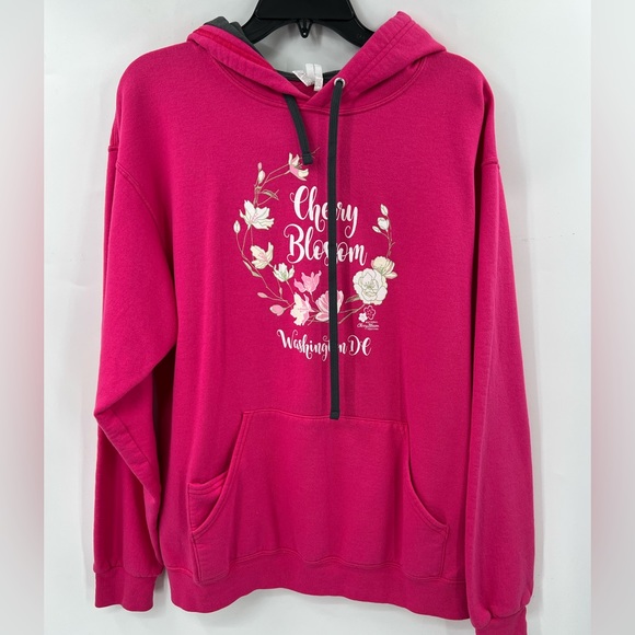 Cherry Blossom Hoodie Sweatshirt Fuchsia Sz Lrg Washington DC fruit of the loom - Picture 3 of 6